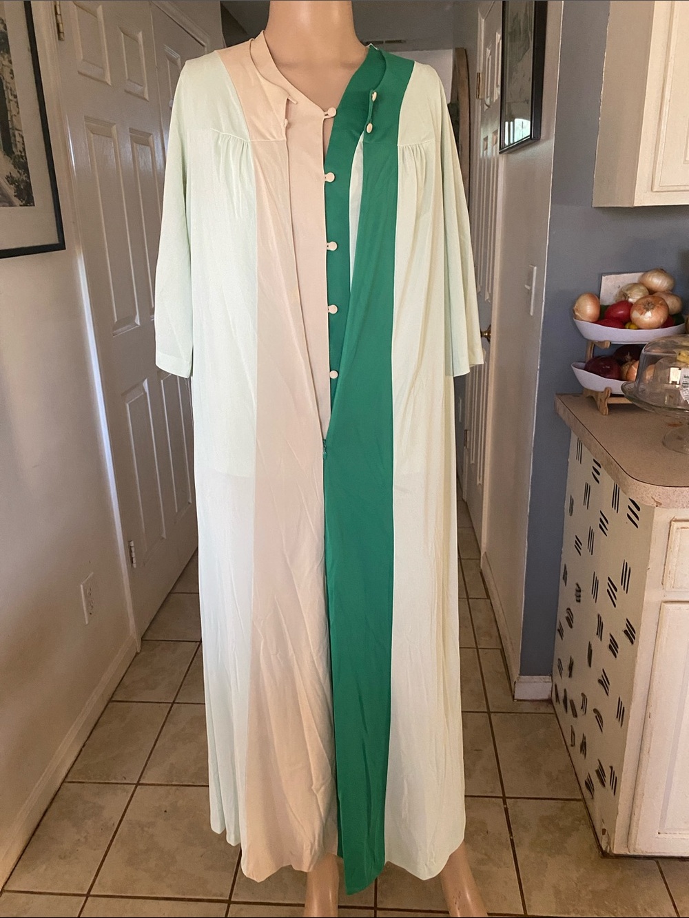 Shadowline Cream and Green Colorblock robe and matching top. No pants